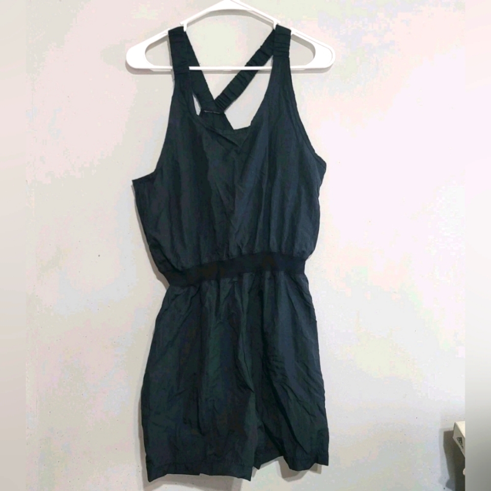 Vtg USA CAPEZIO Sz Medium Black Nylon Jumpsuit‎ Romper 1980's Dance Workout